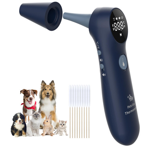 MINDPET-MED Pet Ear Thermometer for Dogs, Cats, and Livestock, Long Probe Designed, ℃/ ℉ Convert and Sound Switch Dedicated Button, 1 Second Measurement, 20 pcs Pet Swabs Included