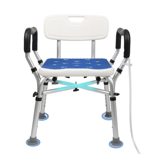 Upgrade Shower Chair for Elderly and Disabled: Non-Slip Silicon Pad Bariatric Shower Seat with Arms & Back, Height Adjust & Reinforced Crossbars, 500lbs Heavy Duty Shower Chair for Inside Shower