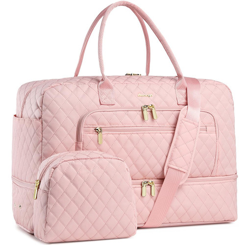 Large Women Travel Duffle Bag - Carry on Overnight Bag Weekend Travel Duffel Tote Bag Yoga Gym Bag with Wet Pocket Toiletry Weekender Overnight Bag for Travel Business Trips Sports Hospital Pink