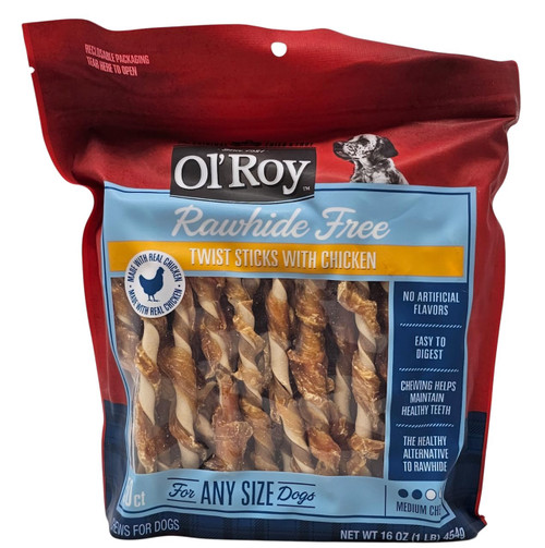 Ol' Roy Rawhide Free Chicken Flavor Twist Sticks Dog Treats, 16 Ounces