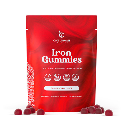 Halal Certified Iron Gummies - Vegan Iron 20mg Gummy Supplement with Vitamin C - Non-Constipation, High Absorption, & Accurate Dosing - 60 Count, Tasty Berry Flavor