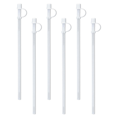 Mugs N Coffee 15” Flexible Corrugated Straws with Caps (6-Pack) – BPA-Free Reusable Drinking Straws for 100 oz Travel Mugs – Made in USA