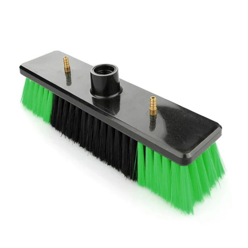 11" Nylon Bristle Brush Head for Superlite Water Fed Poles, Firm Bristles with 2 Brass Nozzles, Fits Standard Threaded Poles for High Reach Window and Solar Panel Cleaning, Spotless Clean