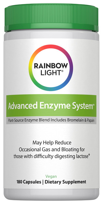 Rainbow Light Advanced Enzyme System, Plant-Source Enzyme Blend, 180 Capsules (Package May Vary)