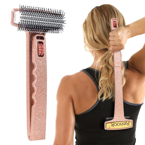 Renook Back Scratcher Extendable, 17'' Shiny Champagne Foldable Back Scratcher with Massage Rollers for Men/Women, Curved and Long Handle full Body Itch Relief, Thoughtful Gift for Women/Girls/Mother.