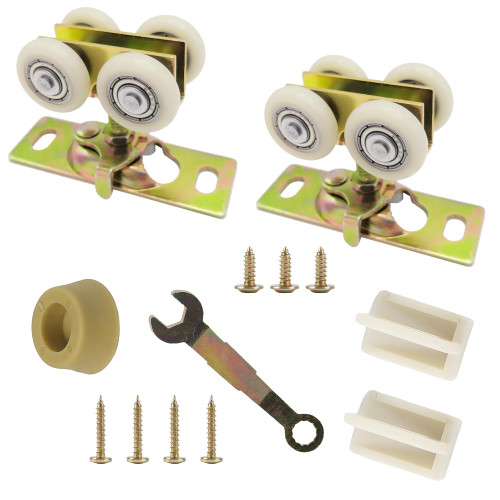 7/8" Pocket Door Ball Bearing Quad Hangers Fit 7/8" C.T.C. V Type Tracks, Upgraded N 7449 with Quick-Release, Min. 1" Thick Doors, 2 Pack