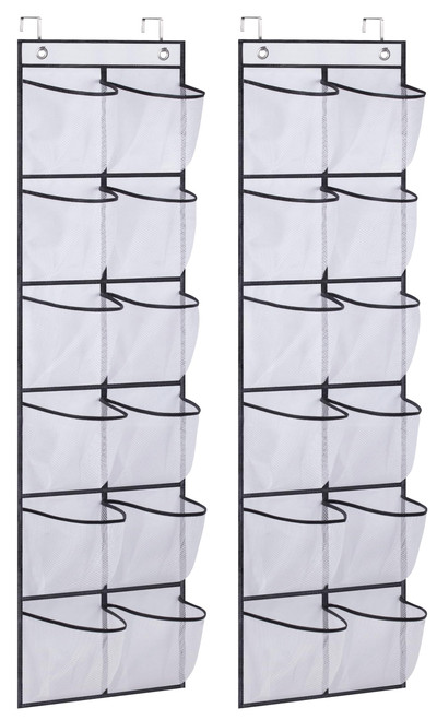 MISSLO Over The Door Shoe Organizer 12 Large Mesh Pockets Hanging Narrow Closet Door, White, 2 Pack