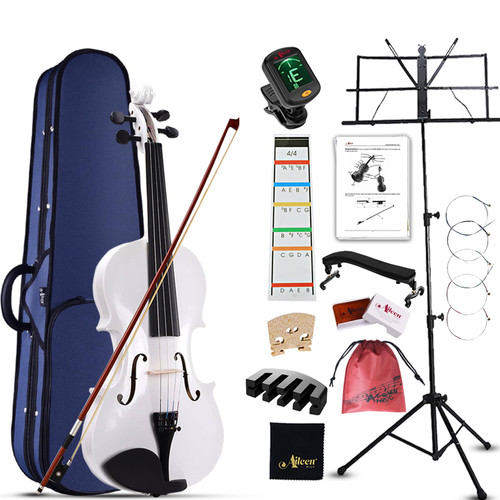 Aileen Violin 4/4 Full Size for Adults Beginners, White Fiddle Starter Kit for Students Age 12+, including Music Stand, Unique New Fingerboard Sticker, Mute