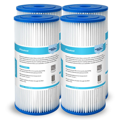 Membrane Solutions 50 Micron Pleated Water Filter Home 10"x4.5" Whole House Heavy Duty Sediment Replacement Cartridge Compatible with ECP10-1,ECP20-BB,R50-BBSA,FXHSC,CB1-SED10-BB (4 Pack)