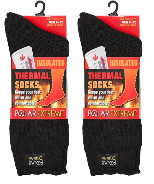 Polar Extreme Thermal Hiking Socks – Cushioned, Insulated, Warm para Boots, Men & Women, One Size Fits Most 6-12, 2-Pack