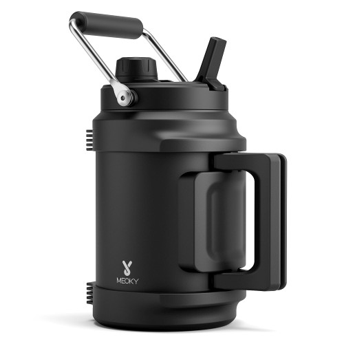 64 oz Insulated Water Bottle for Gym: Meoky Triple Wall Vacuum Stainless Steel Half Gallon Water Jug - Top and Side Handles, 2-in-1 Straw and Spout Lid, Cold for 36 Hrs, Leak Proof for Camping (Night)