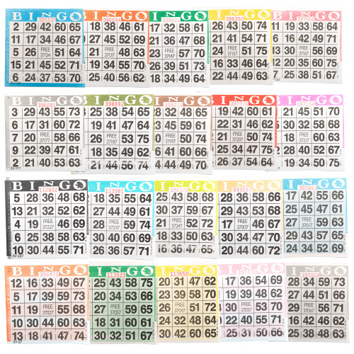 Bingo Paper Cards - 20 Sheets - 50 Books - Play 20 Games - 4 Inch Square Size - 1000 Disposable Cards - No Duplicates by Color - Made in USA