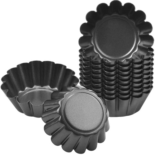 HQdeal 12 Piece Carbon Steel Tart Mould, Tart Mould, Muffin Mould, Egg Pie Mould, Non-Stick Reusable Baking Moulds for Cupcakes, Cakes, Desserts, Ice Cream