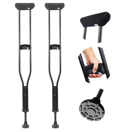 KMINA - Crutches for Adults (x2 Units, Size M), Adjustable Aluminum Underarm Crutches, Crutch Pads - Made in Europe