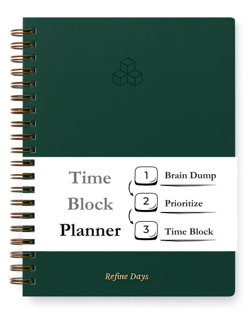 Undated Daily Planner - Time Blocking & ADHD Planner. To Do List, Hourly Schedule, Daily and Monthly Agenda. Designed for Time Management & Productivity. Spiral Softcover Notebook. 200 Pages, A4.
