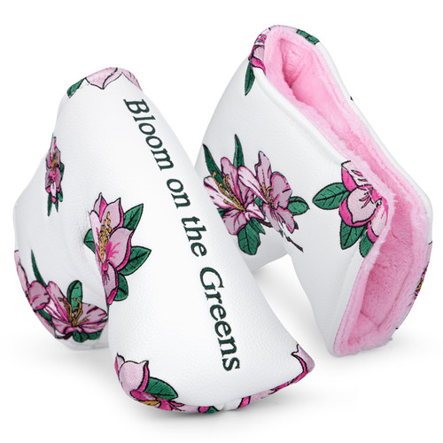 Golf Putter Cover Blade Putter Headcover Azalea Embroidery Golf Club Covers Leather Golf Blade Putter Cover with Magnetic Fit Most Brand (White)