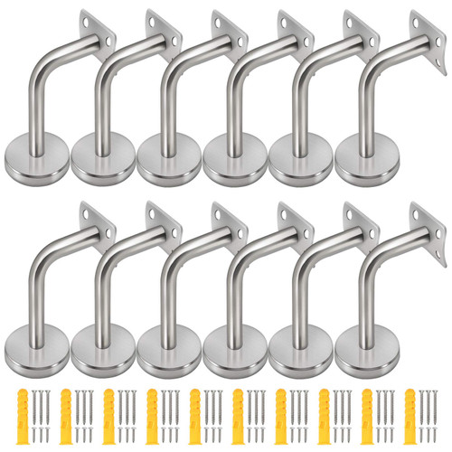 ZOENHOU 12 Pack Stainless Steel Handrail Brackets, Curved Handrail Brackets for Round Rails, Stairway Hardware Railing Bracket Holders with Mounting Screws for Guardrails Home Decor Malls