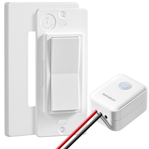 SURAIELEC Wireless Light Switch and Receiver Kit - No Neutral Wire Required, 100FT Range, Decorator Rocker Wall Switch, No Wiring or WiFi, Remote Control for Old Houses Lighting (Upgraded Antenna)