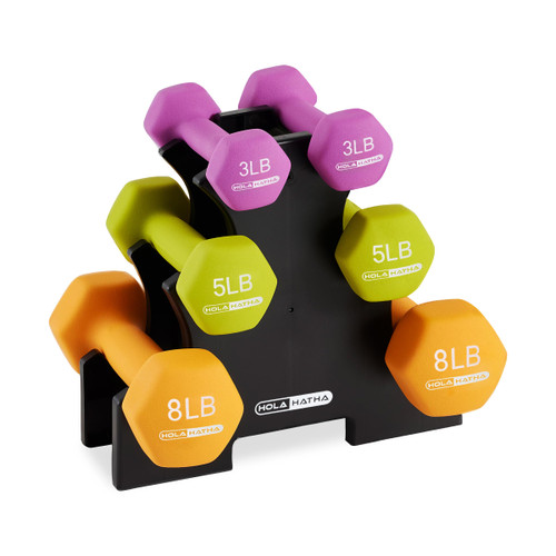 HolaHatha Neoprene Dumbbell Weights Set with Rack, Home Gym Equipment, 32 Lbs, Multicolor - Portable Weighted Exercise Dumbbells for Fitness, Training, and Lifting Workouts HolaHatha Neoprene Dumbbell Weights Set with Rack, Home Gym Equipment, 32 Lbs, Multicolor - Portable Weighted Exercise Dumbbells for Fitness, Training, and Lifting Workouts