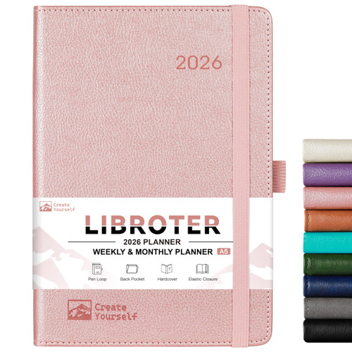 2026 Planner - Planner 2026, 2026 Weekly Monthly Planner, Jan.2026 - Dec.2026, 5.7'' x 8.4'', Thick Paper, Leather Cover, Pen Holder, Back Pocket, Bookmarks, Perfect Daily Organizer - Rose Gold