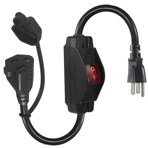 wininks ON Off Switch Extension Cord 3 Prong - 1.5FT Waterproof NEMA 5-15P Male to NEMA 5-15R Female 3 Prong Extension Cable for Outdoor IP54, Heavy Duty Supply Cord 125V 15A,SJTW 14AWG
