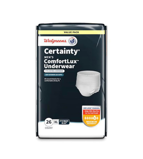 Certainty Men's ComfortLux Underwear, XL 48-64" Waist, Maximum Absorbency, 26 Count (Pack of 2) Total of 52 Count