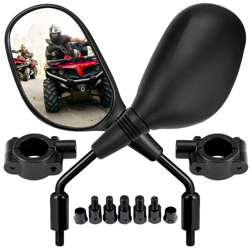 KEMIMOTO ATV Mirrors, 8MM 10MM Motorcycle Mirrors for Handlebar ATV Accessories Compatible with Scooter Snowmobile Mope, 360 Degrees Ball Type Adjustment