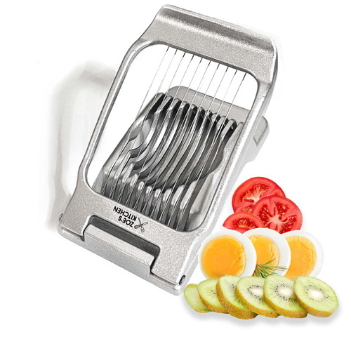 Zoe's Kitchen Good Grip Egg Slicer for Hard Boiled Eggs Heavy Duty Professional Large Aluminum Egg Slicer with Stainless Steel Wires Kitchen Aid Egg, Strawberry Slicer Hard Boiled Egg Cutter (Silver) Zoe's Kitchen Good Grip Egg Slicer for Hard Boiled Eggs Heavy Duty Professional Large Aluminum Egg Slicer with Stainless Steel Wires Kitchen Aid Egg, Strawberry Slicer Hard Boiled Egg Cutter (Silver)