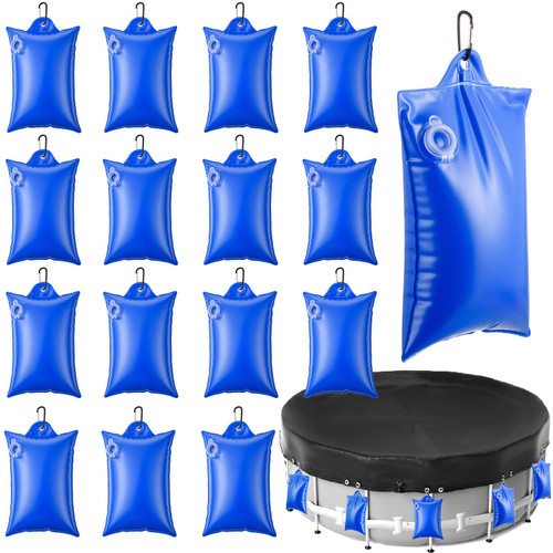 Festanlee 16 Pcs Pool Cover Weights with Hooks, Leakproof Swimming Pool Cover Hanging Bag, Heavy Duty Thick PVC Winter Pool Water Bags for Above Ground Pools(Blue)