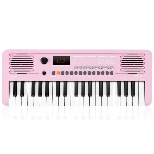 POGOLAB MK-2 37 Keys Kids Keyboard Piano, Portable Small Keyboard with 40 Songs, 200 Sounds, with MIDI Function, LED Display & Dual Speakers, Compact Mini Music Piano for Kids/Beginners (Pink)