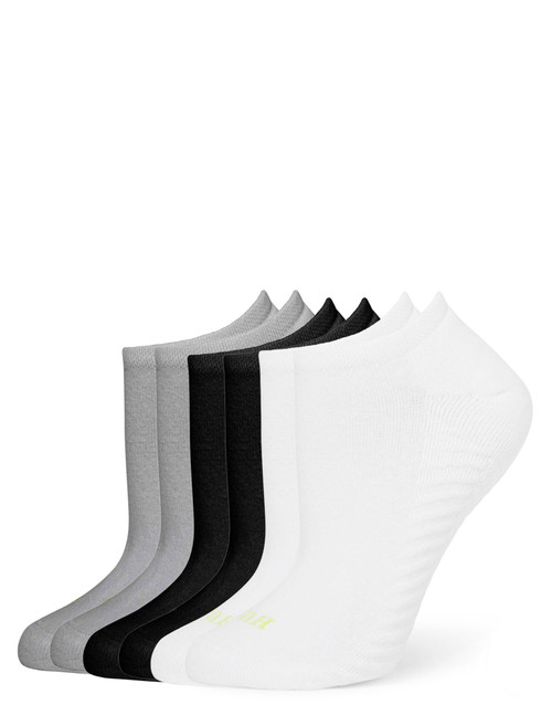 HUE Women's Massaging Liner Sock 6-Pack, Multi - Black/White/Heather Grey, One Size