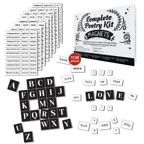 1138 PCS Complete Poetry Magnets Kit, Word Magnet for Fridge, Magnetic Words, Word Fridge Magnets, Sentence Building, Sentence Magnet to Write Poems, Stories, Conversations - Simply Magic