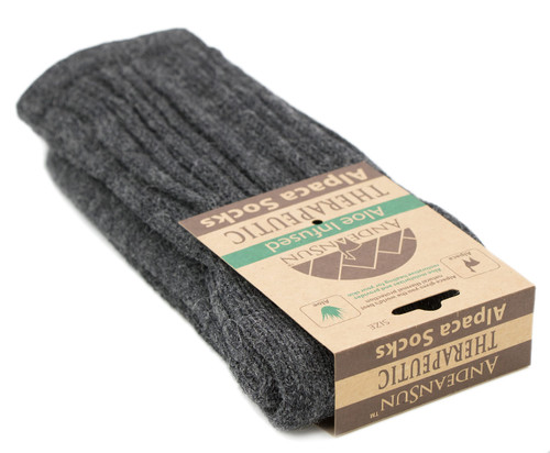 AndeanSun Warm Therapeutic Crew Alpaca Socks Unisex, Grey - Large