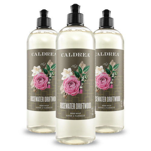 Caldrea Dish Soap, Biodegradable Dishwashing Liquid made with Soap Bark and Aloe Vera, Rosewater Driftwood, 16 oz , 3 Pack