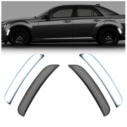 HECASA LED Side Marker Lights Compatible with 2015-2023 Chrysler 300 Replacement for CH2551136 CH2550136 Bumper Signal Parking Lamps 4Pcs Smoke Lens Front & Rear White LED