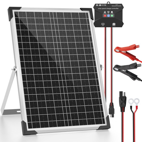 Voltset 30W 24V Solar Panel Kit, Solar Battery Maintainer with MPPT Charge Controller Adjustable Bracket, Solar Battery Charger for RV Car Boat Tractor and Camping