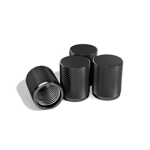 STEEL HAWK Tire Air Valve Caps – Precision CNC Machined Stainless Steel, Extended Knurled Design | Rust, Air Leak & Dust Proof Metal with O-Rubber Seal - Ideal for Vehicles - 4 Pack- Black