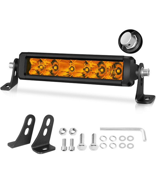 OFFROADTOWN 8 Inch LED Light Bar Amber 60W Silm Light Bar Spot Flood Combo Beam Amber Fog Lights Off Road Driving Lights Single Row LED Bars for ATV UTV Motorcycle Dirt Bike Truck SUV Chevy Boat