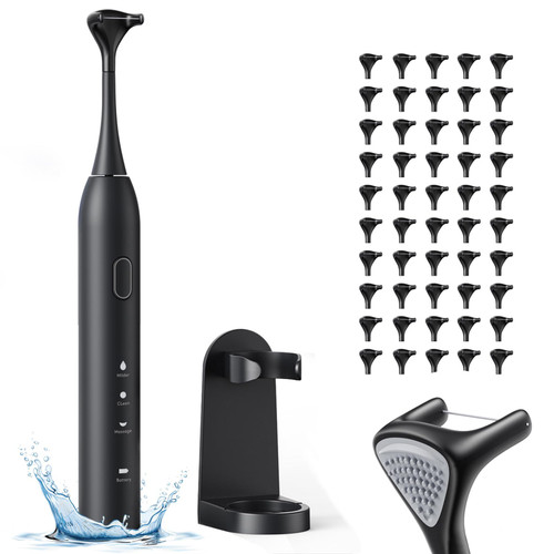 Electric Flosser | Electric Dental Flosser for Teeth with 3 Modes + 50 Replacement Heads, Power Flosser & Tongue Cleaner Water Flosser Alternative (Black)