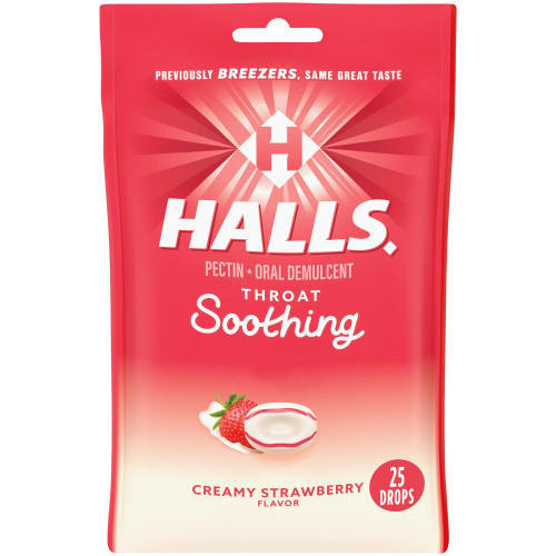 Halls Breezers Pectin Throat Drops Cool Creamy Strawberry - 25 ct, Pack of 2