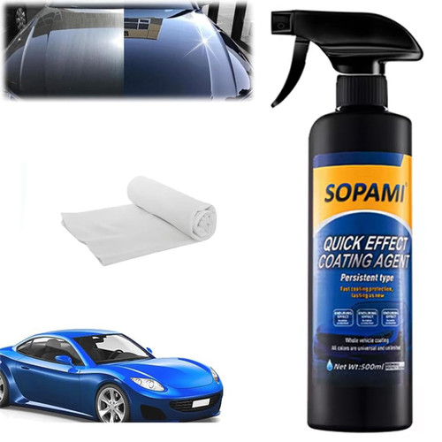 Sopami Car Coating Spray,Quick Effect Coating Agent,Quickly Coat Car Wax,Car Scratch Wax Polish Spray Waterless Wash,Oil Film Emulsion Glass Cleaner with towel (1 pcs)