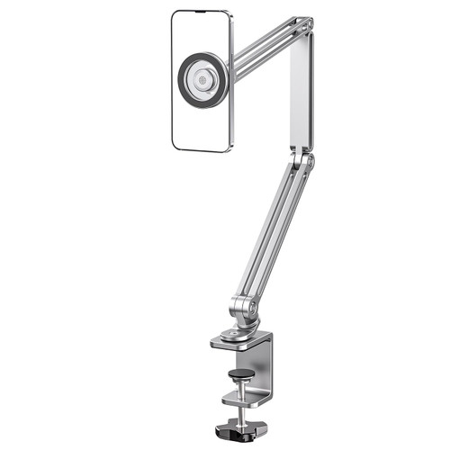 Magnetic Gooseneck Phone Holder for Bed & Desk, Adjustable Arm with Strong Suction Base, Compatible with iPhone 12-15/Magsafe & Android (Includes Metal Ring)