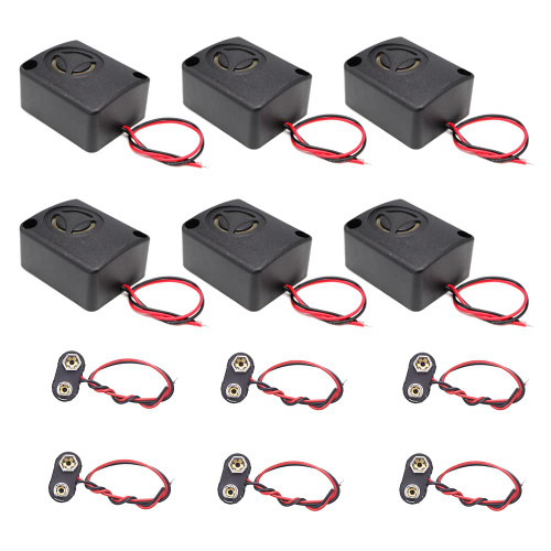 ShangHJ 6 Sets 110dB Electronic Mini Piezo Alarm Siren DC 12V Insurance Anti-Theft High-Decibel Buzzer Alarm T Type Buckle Connector 9V Battery Clip Plastic Hard Shell Black Car Safes (S16X6+T9V)