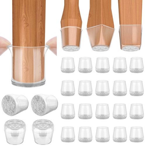 BALEINE 24 Pack Silicone Chair Leg Floor Protectors, Stool Leg Protectors Cap, Non-Slip Chair Leg Caps for Hardwood Floors (Clear & Large, 24 Pack)