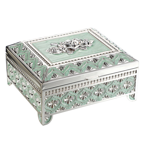 Hipiwe Vintage Metal Jewelry Box Floral Gorgeous Jewelry Trinket Box for Ring Earrings Necklace Rectangle Trinket Case Decorative Keepsake Box for Women,Pale Green