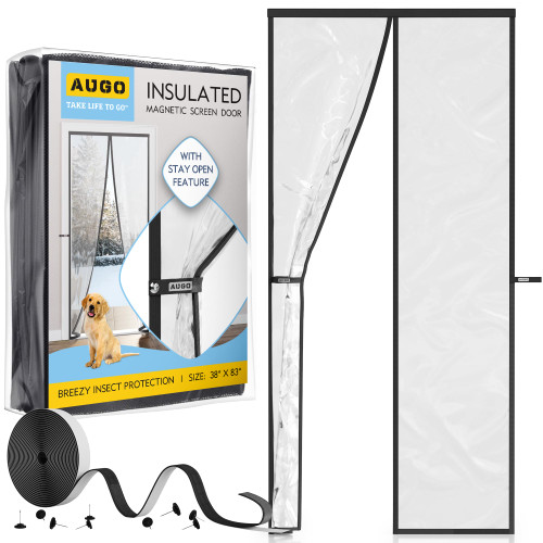 AUGO Magnetic Thermal Insulated Door Curtain - Transparent EVA Door Cover for Winter- Keeps Warm Air in and Cold Air Out - Home Winterizing Products - Patent Pending Keep Open Feature - 38 x 83 Inch