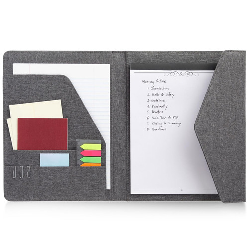 Paper Junkie Binder Organizer - 10 x 12.5 in, Gray Polyester - Resume Portfolio Folder - Zipper Binder Business Card Pockets