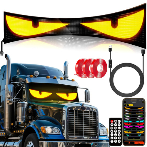 52.4" Large Size Windshield Eyes for Car -Devil Eye Light HCYHNB 5V USB with Customizable APP & Remote Control, Programmable LED Sign for Semi Trucks/Cars (52"x8"-1PC)