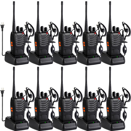 Baofeng Walkie Talkies 888S Rechargeable Long Range with Earpieces for Adults, 16 Channel Professional Radio Handheld Two Way Radios Li-ion Battery and Charger Included (10pack with 10earpiece)