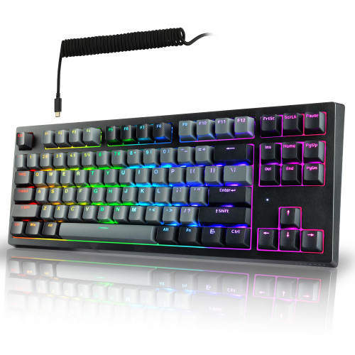 TECWARE Phantom+ Elite 87 Key RGB Mechanical Gaming Keyboard | 3 Mode Wireless Bluetooth 5.0 2.4GHz & USB C Wired | Hot Swappable 5 Pin | Double Shot PBT Keycaps | Wraith Red Switch - Black